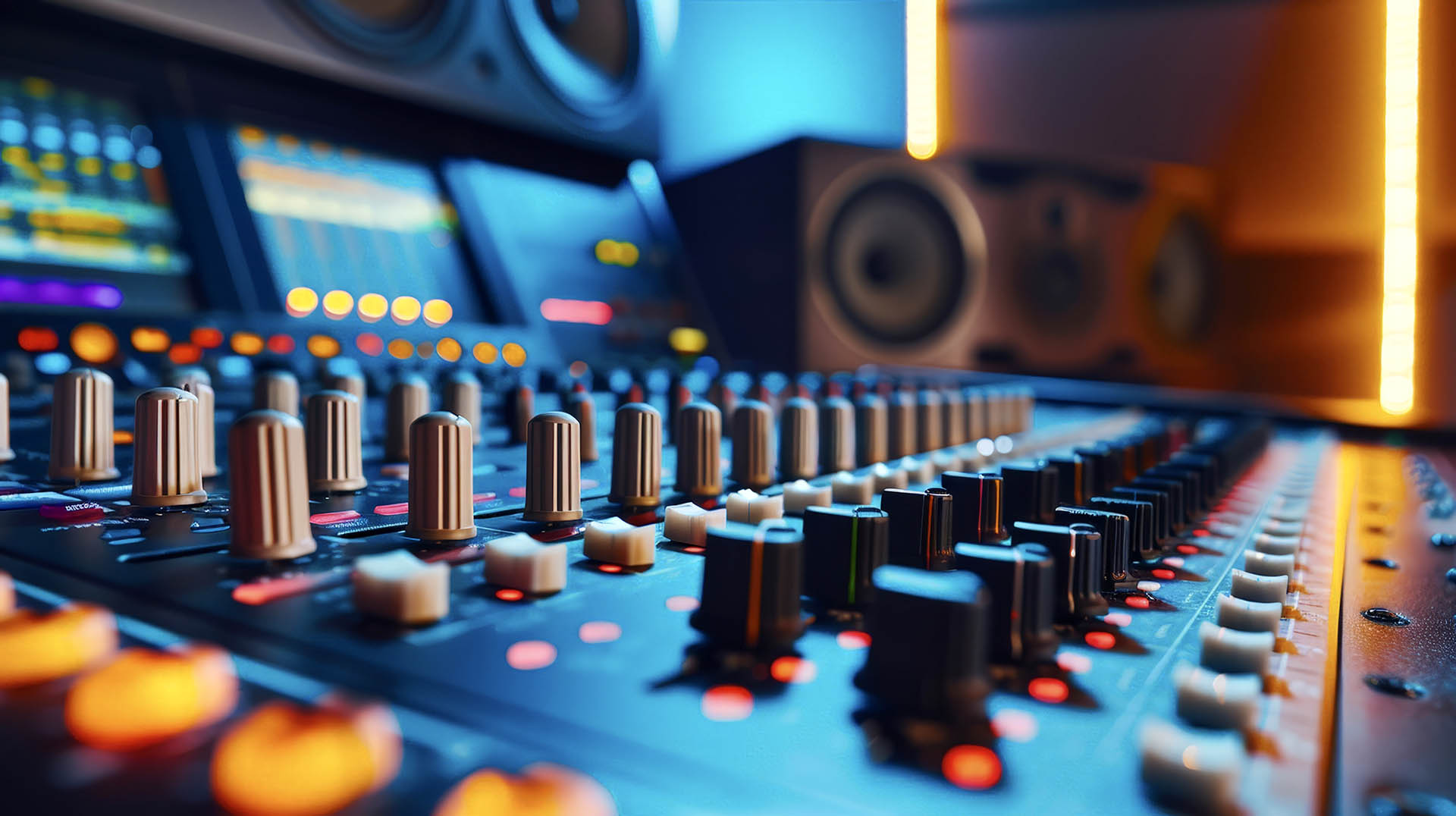 audio mixing console in recording studio