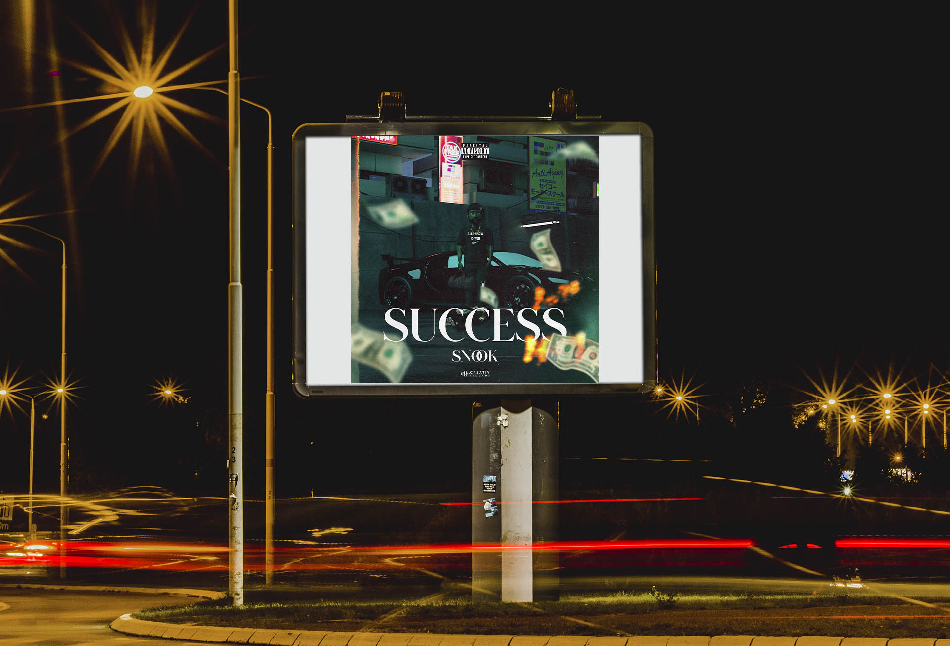 white-billboard-with-traffic-lights-night